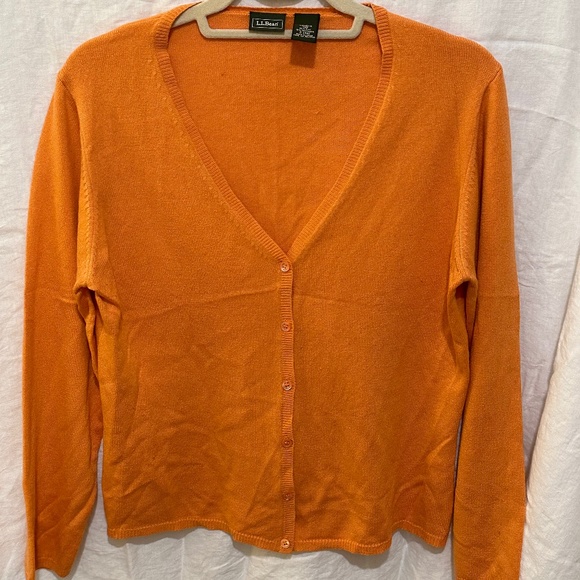 LLBean silk/cashmere orange cardigan sweater - Picture 1 of 6